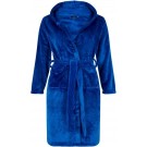 Kinderbadjas fleece - capuchon badjas kind - kobalt blauw - ochtendjas flanel fleece- maat 134/140