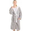 HOMELEVEL Badjas voor kinderen met capuchon - Dubbelzijdige ochtendjas in grijs en wit - Unisex badjas met zakken - Maat 134/140